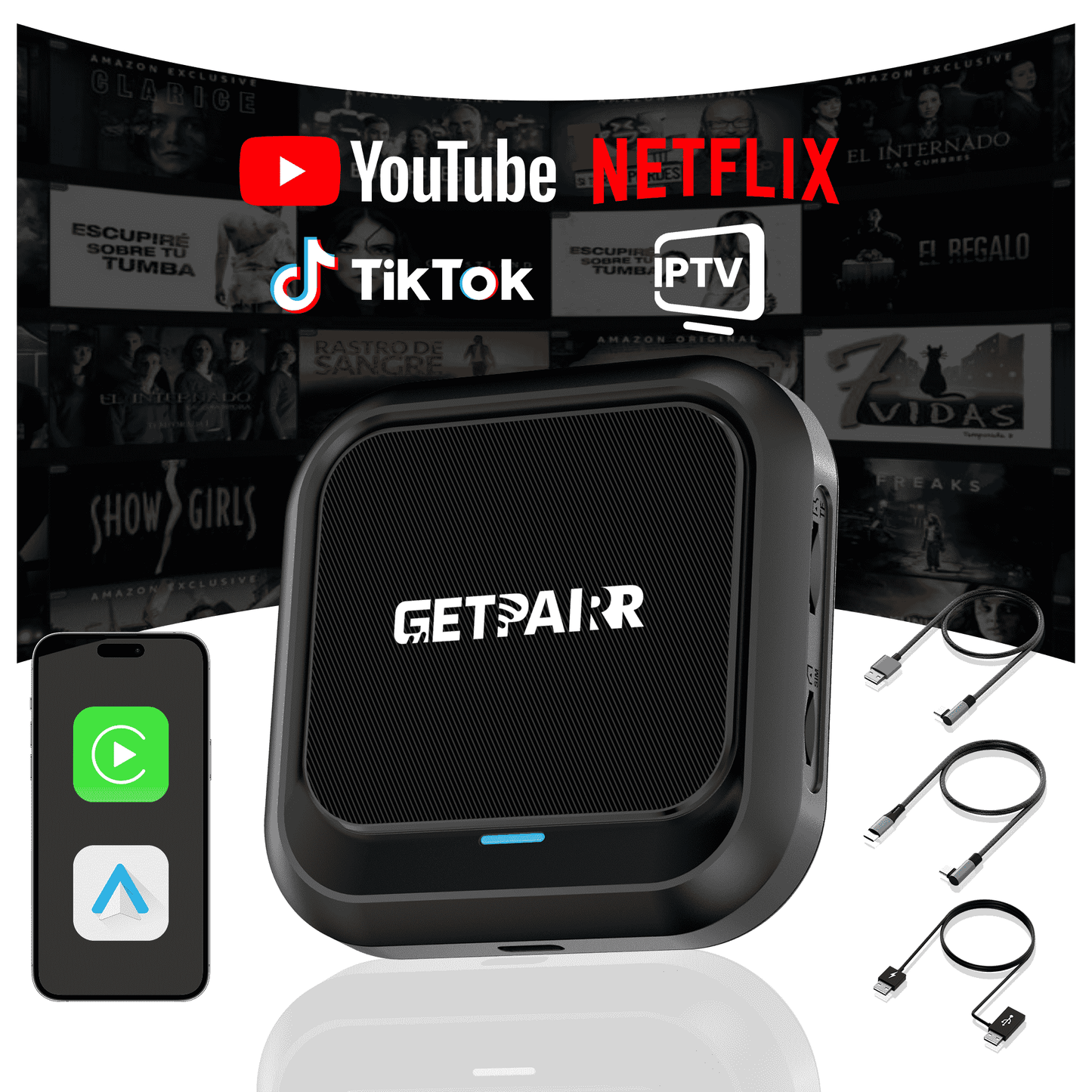 Homeshopaye GetPairr AI Box 2.0 (compatible with all cars ) , Android 13 ,8 Gb ram ,  128 Gb storage, Wireless | Carplay Android Auto 3 in 1